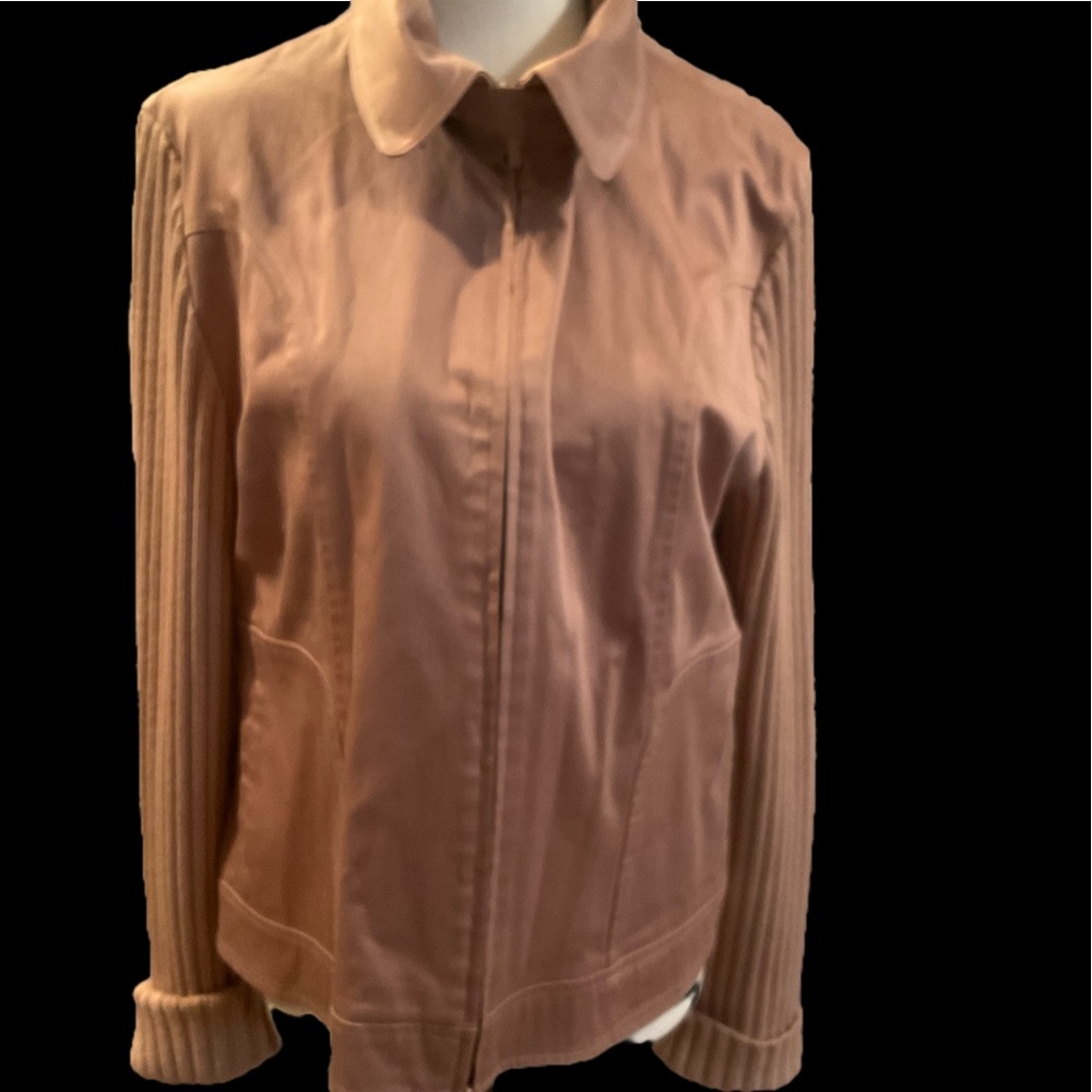 “RODIER” VINTAGE Blush/Salmon Colour Zip Up Knit Sleeved Cotton Blend Jacket.
